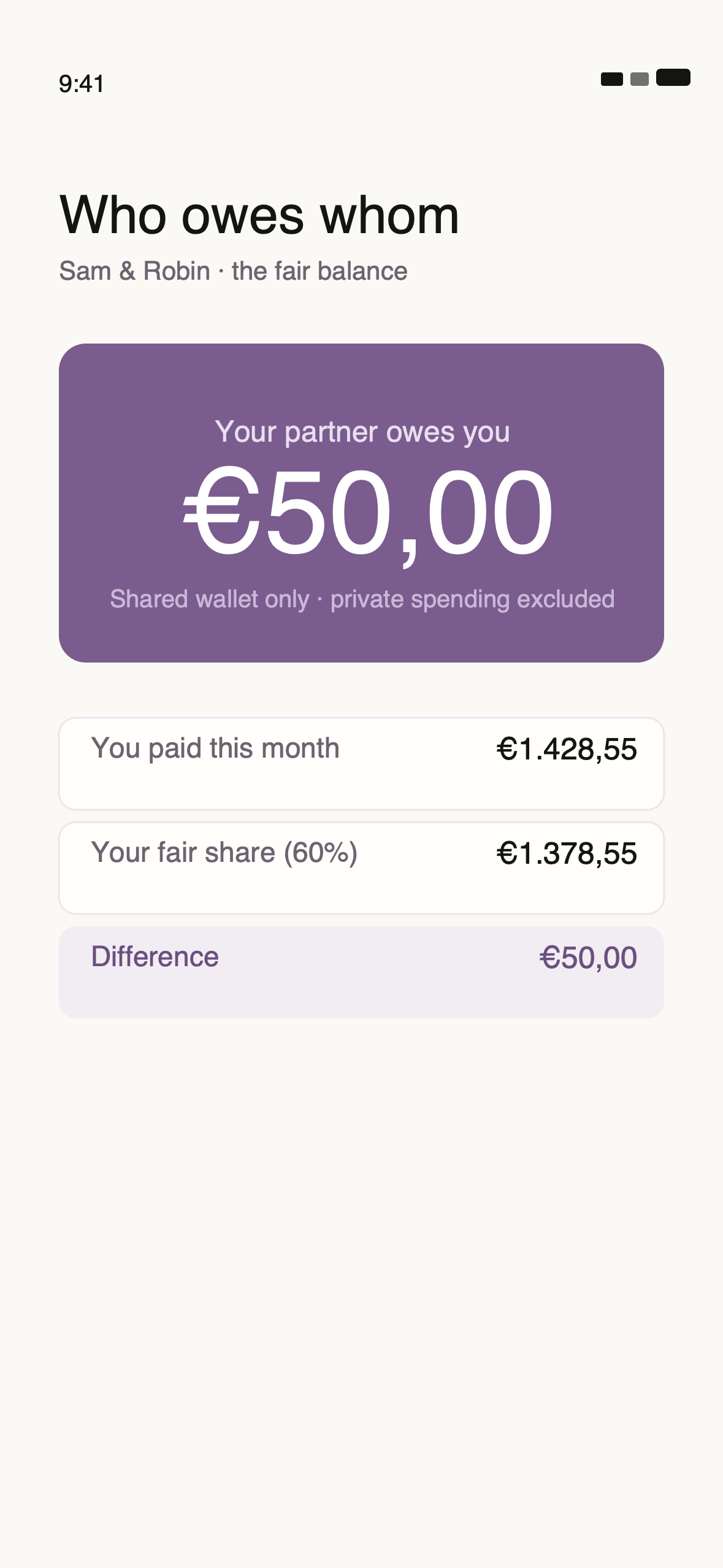 The settle-up balance on the home screen